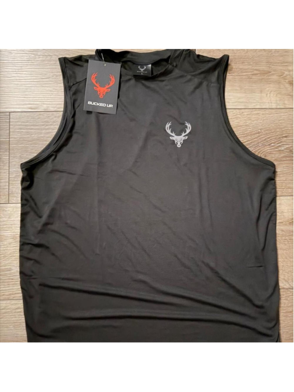 Bucked Up Movement athletic tank top in black with silver deer logo